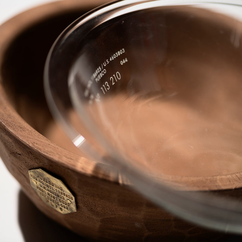 VINTAGE WOODEN BOWL WITH GLASS
