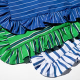 SHIRT FABRIC RUFFLE CUSHION COVER / Green Stripe