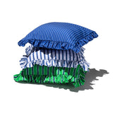SHIRT FABRIC RUFFLE CUSHION COVER / Blue Stripe