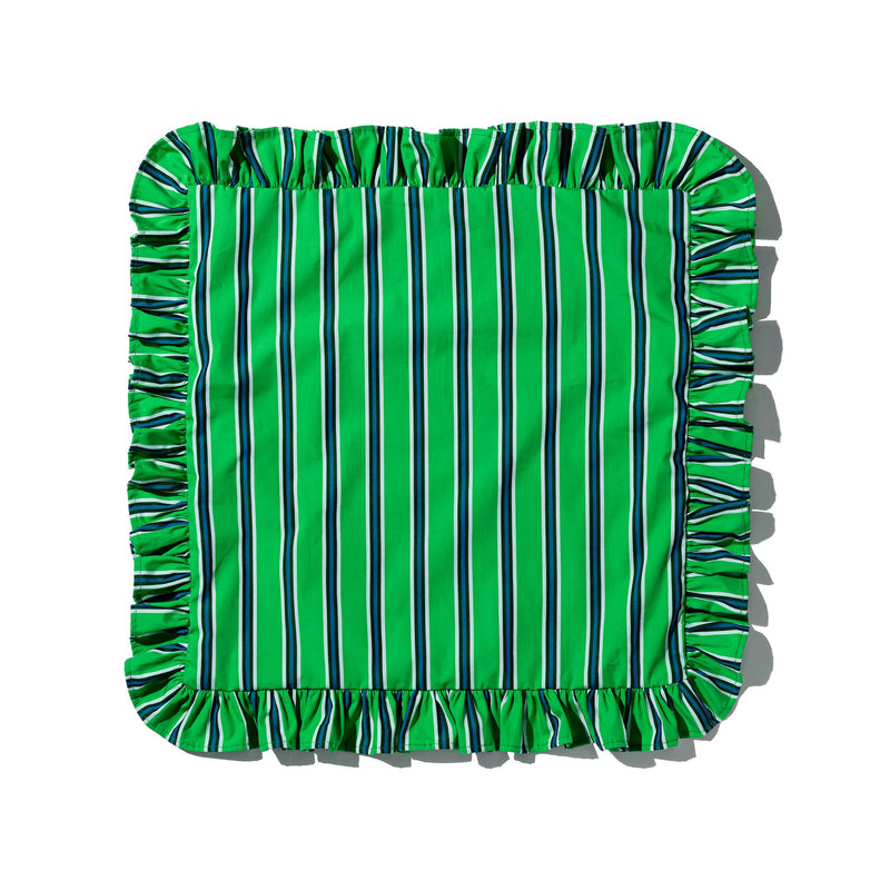 SHIRT FABRIC RUFFLE CUSHION COVER / Green Stripe