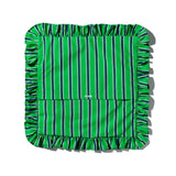 SHIRT FABRIC RUFFLE CUSHION COVER / Green Stripe