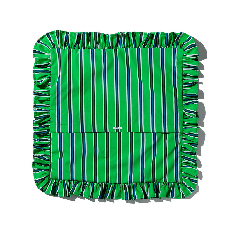 SHIRT FABRIC RUFFLE CUSHION COVER / Green Stripe