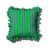 SHIRT FABRIC RUFFLE CUSHION COVER / Green Stripe