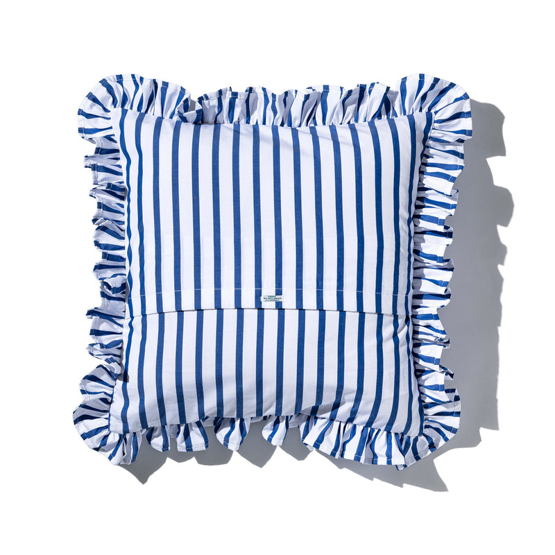 SHIRT FABRIC RUFFLE CUSHION COVER / White Stripe