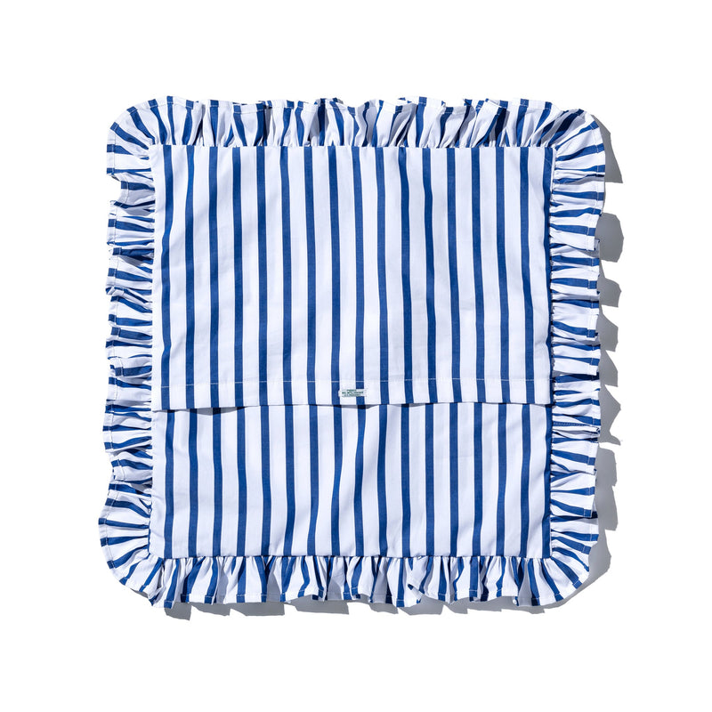 SHIRT FABRIC RUFFLE CUSHION COVER / White Stripe