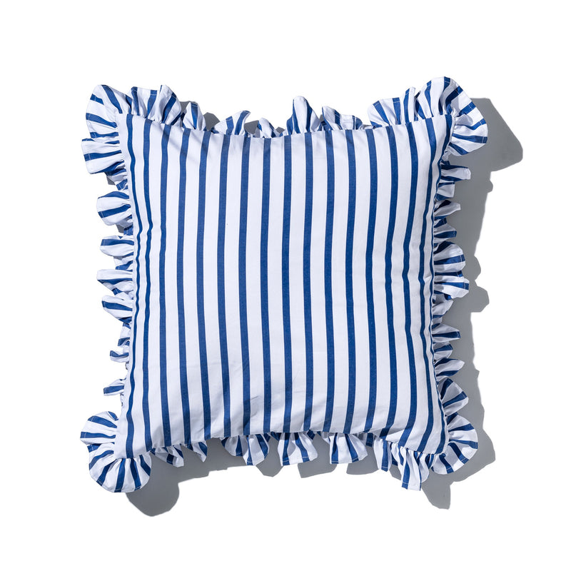 SHIRT FABRIC RUFFLE CUSHION COVER / White Stripe