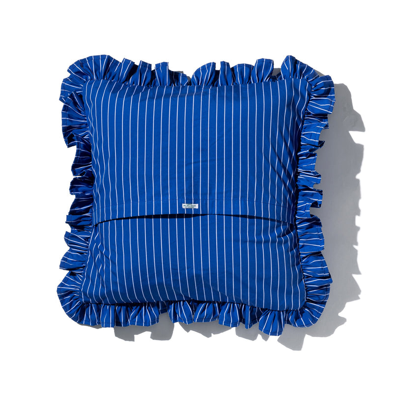 SHIRT FABRIC RUFFLE CUSHION COVER / Blue Stripe