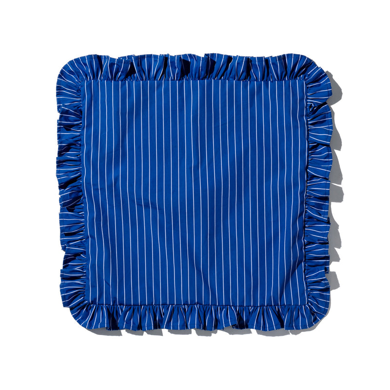 SHIRT FABRIC RUFFLE CUSHION COVER / Blue Stripe