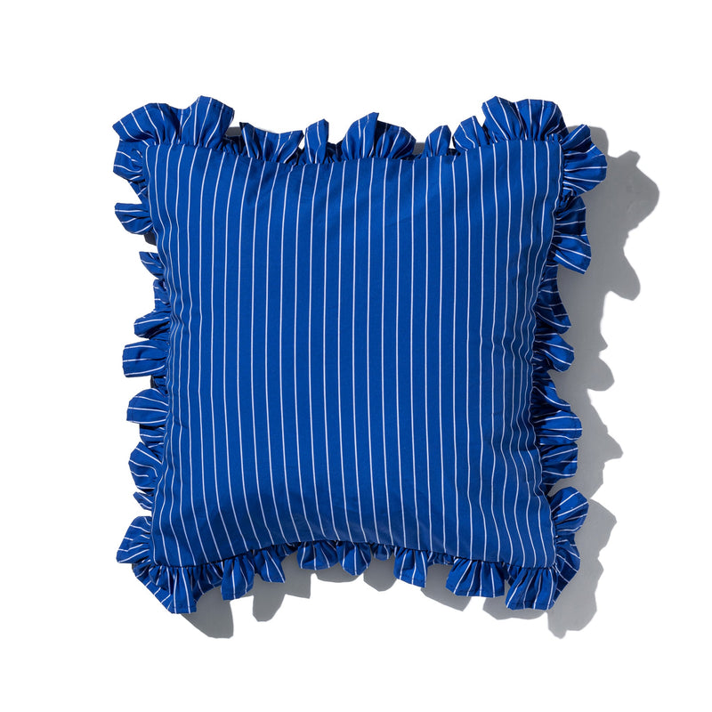 SHIRT FABRIC RUFFLE CUSHION COVER / Blue Stripe