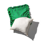 SHIRT FABRIC RUFFLE CUSHION COVER / White Stripe