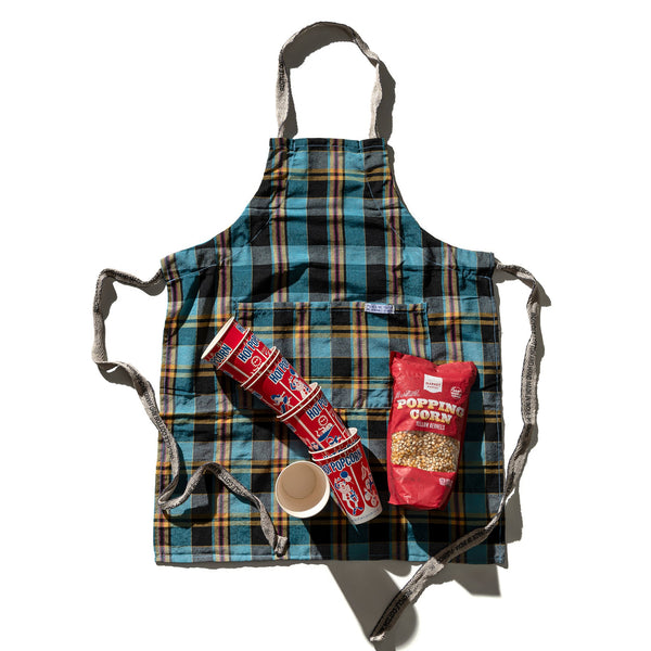 RECYCLED COTTON CHECK APRON / Blue
