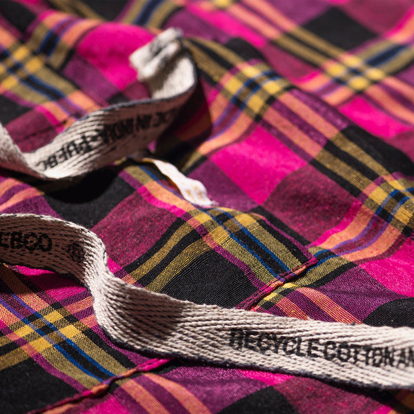 RECYCLED COTTON CHECK APRON / Pink