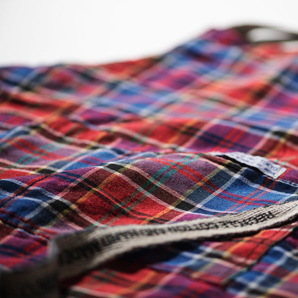 RECYCLED COTTON CHECK APRON / Red x Blue