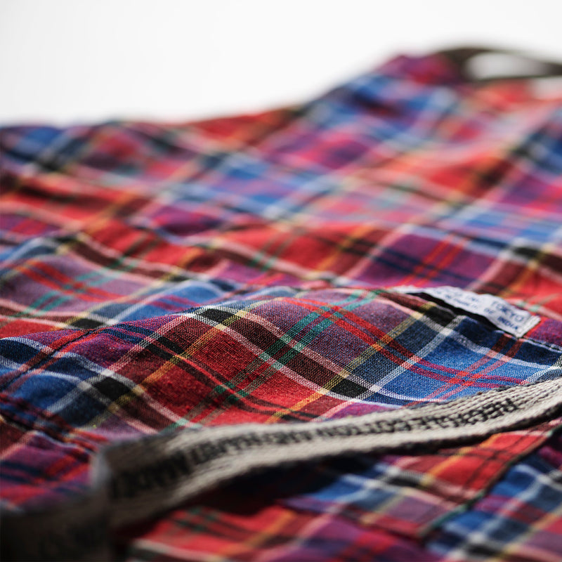 RECYCLED COTTON CHECK APRON / Red x Blue