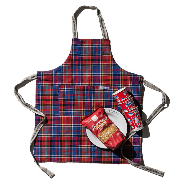RECYCLED COTTON CHECK APRON / Red x Blue