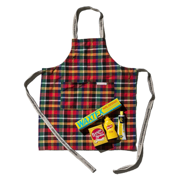RECYCLED COTTON CHECK APRON / Red x Green