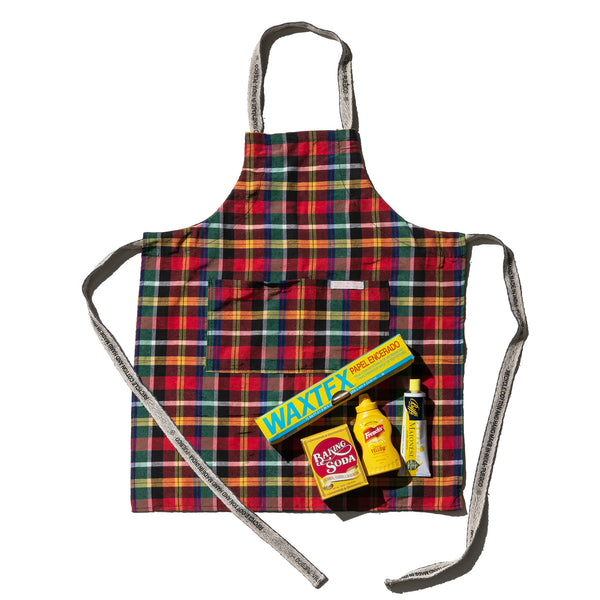 RECYCLED COTTON CHECK APRON / Red x Green