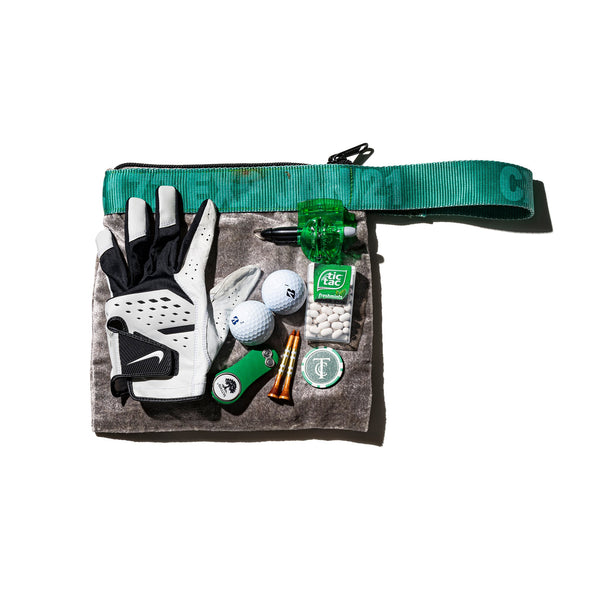 VINTAGE SLING BELT POUCH / Silver x Green