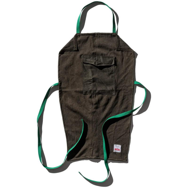 VINTAGE TROUSERS APRON WITH GREEN STRAPS