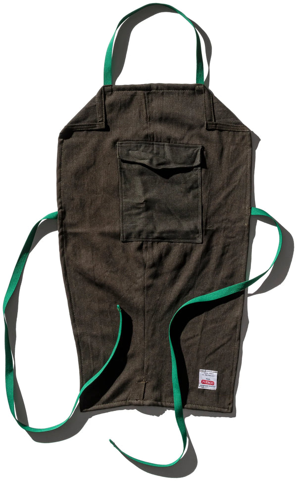 VINTAGE TROUSERS APRON WITH GREEN STRAPS